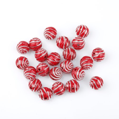 ILOVEDIY 200pcs in Bulk Red Round Spiral Acrylic Loose Beads 10mm for Jewelry Making