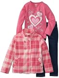 Young Hearts Girls 2-6X 3 Piece Heart Plaid Micro Polar Fleece Set