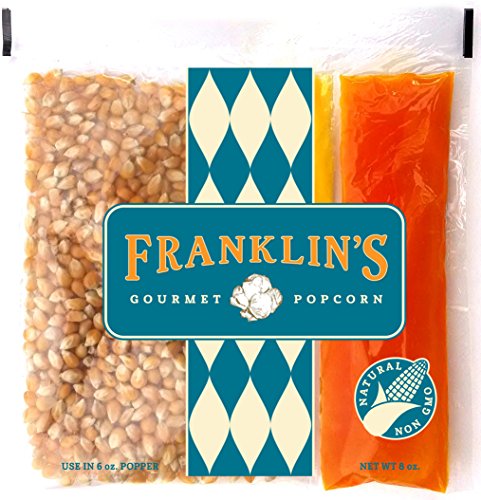 Franklin's Gourmet Movie Theater Popcorn. Organic Popping Corn, 100% Coconut Oil, & Seasoning Salt. Pre-Measured Portion Packs (Pack of 24).