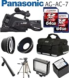 Panasonic AG-AC7 HD Shoulder-mount AVCHD Camcorder + Rode NTG2 Condenser Shotgun Microphone + Panasonic Spare VW-VBG260 + Two 64GB Cards + 0.45X Wide Angle Lens + 2x Telephoto Lens + Case + Tripod + Led Light + Travel charger + Filter Kit