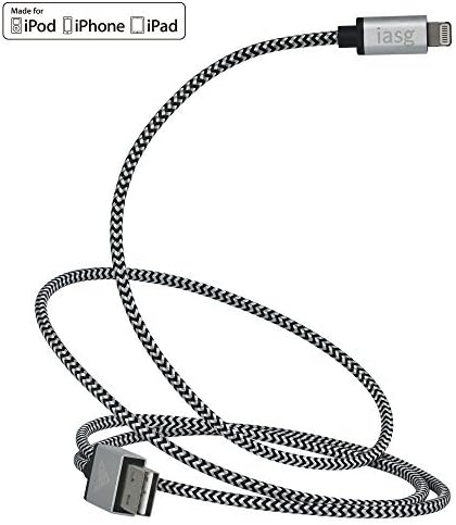 [MFi certified] iasg braided lightning to reversible USB data cord fast charging usb cable for iPhone 6s iPad Pro Air2 Air mini4 2 iPod touch 5th gen iPod nano 7th gen 3.3feet/1m (white and black)