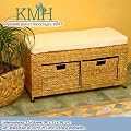 Rattanbank mit 2 Schubladen aus Wasserhyazinthe / Sitzbank / Bank / Korb-Truhe