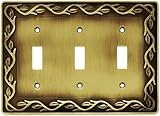 IMAGE OF Liberty Hardware 64195 Leaf and Vine Triple Switch Wall Plate, Tumbled Antique Brass