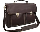 Brown Double Buckle Leather Executive Briefcase (#2720-2)