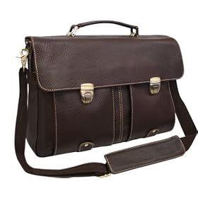 Brown Double Buckle Leather Executive Briefcase (#2720-2)
