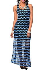 Sheer Polyester Chevron Print Maxi Dress 