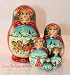 Nesting 5.2" Doll 5 Matryoshka Folk The TRIO TROIKA [Height: 5.2 inches (13 cm). Materials: linden wood, gouache, lacquer; Made in Russia. 5 pieces] [For decades, people the world over have delighted in the matryoshka, or nesting doll, and her array of bright colors. She has become the traditional Russian souvenir and found fame far from Russia. Now modern artists expand upon this tradition, decorating matryoshkas with miniature illustrations of folklore and fairytales. Key scenes and characters are expertly depicted on the matryoshka's small wooden form, rendering the doll herself even more entertaining, beautiful, and charming] [As all of our nesting dolls, this one is handcrafted in the heart of Russia. It is hand turned from linden wood and then hand painted by a professional nesting doll artist. It is a typical nesting doll, and each smaller piece of the set fits into the next larger one. Each doll is coated with 3-5 layers of crystal clear lacquer. It is a wonderful Russian traditional souvenir. Painted multi-piece "matryoshka" has become the symbol of Russian national art] [Each pattern is unique and hand printed with beautiful paint, which makes its dress glamouring. Matreshka dolls are carved individually on a lathe out of soft wood and then brightly printed. The artists borrow their designs from folk art, fairy tales and the artist's personal fantasies]