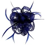 Acosta - Blue Feather & Mesh Corsage - Flower Fascinator / Brooch / Accessory