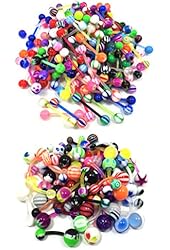100 Mix Pack 50Pc 14G Belly Button Rings and 50Pc 14G Tongue Ring Barbells Kit