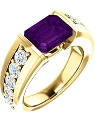 18K Yellow Gold 9.00x7.00mm Emerald Cut Chatham Created Alexandrite and Diamond Ring -- LIFETIME WARRANTY