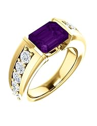 14K Yellow Gold 9.00x7.00mm Emerald Cut Chatham Created Alexandrite and Diamond Ring -- LIFETIME WARRANTY