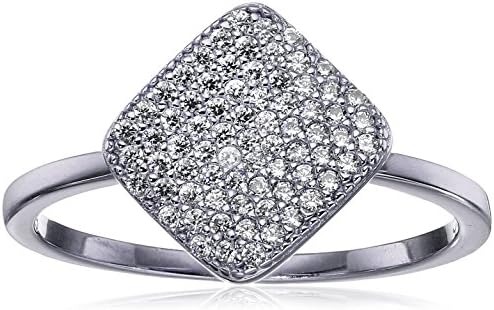 Crislu "Simply Pave" Platinum Plated Sterling Silver Cubic Zirconia Square Ring, Size 6