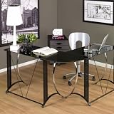 Monterey Glass L-Shaped Desk - Black and Chrome - 50400