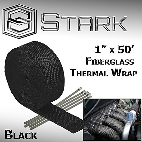 Stark Thermal Wrap 1" Wide x 50' Long - Fiberglass Heat Shield Exhaust Manifold / Header Wrap - Black