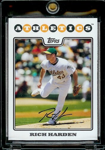 2008 Topps Baseball Cards # 235 Rich Harden - Oakland Athletics - MLB Baseball Trading Card in a Protective Screw Down Display Case