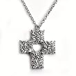 Sterling Silver CZ Necklace - Cross with Heart - Chain: 17" / Height: 30mm