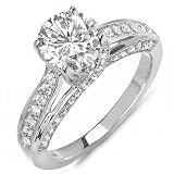 14k White Gold Round Diamond Ladies Solitaire with Accents Bridal Engagement Ring (1.50 cttw, H-I Color, I1 Clarity) Center not included