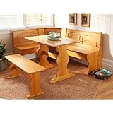 Essential Home Emily Breakfast Nook Kitchen Nook Solid Wood Corner Dining Breakfast Set Table Bench Chair Booth