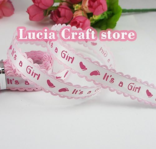 2*5yards/lot 5/8" 16mm Polyester Pink It's a Girl Footprint Printed Satin Ribbon DIY Lace Trim Decoration