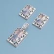 Sterling Silver Pendant and Earrings Set - Baguette Cut Multicolor CZ in Prong Set