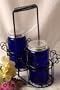 Cobalt Blue Glass Salt and Pepper Shakers with Metal Basket