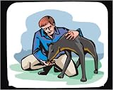 Mouse Pad with man, hunting, human, body, individuals, sandwich, individual, doberman, persons, dogs, humans, food, people, person, dog, terrier, snack, share
