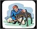 Mouse Pad with man, hunting, human, body, individuals, sandwich, individual, doberman, persons, dogs, humans, food, people, person, dog, terrier, snack, share