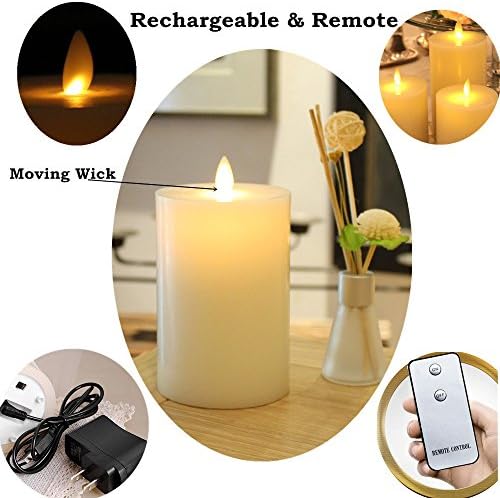 3.5x5in Charger and Timer Flat Top Flameless LED Pillar Moving Candle ,Remote Included.with LiPO Battery(internal)