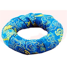Tibetan Singing Bowl Cushion Blue Silk Ring