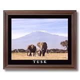 Tusk African Elephant Herd Kids Room Animal Wildlife Home Decor Wall Picture Cherry Framed Art Print