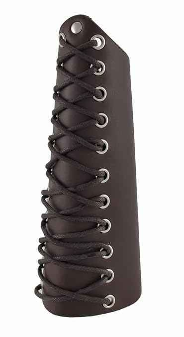 Brown Vinyl Lace-Up Gauntlet Wristband Wrist Band