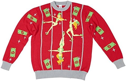 Pole Dancing Elves Ugly Christmas Sweater-FunQi, Red