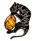 Certified Genuine Honey and Sterling Silver Playful Tiger Pin