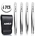 Tweezers Set 4-Piece AUMELO Stainless Steel Eyebrow Tweezers - Great Precision Tweezer for Facial Ingrown Hair, Splinter, Blackhead and Tick Remover - Silver