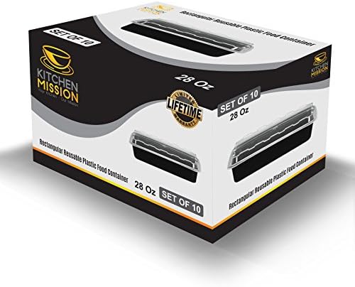 Kitchen Mission - Lunch Box Containers - Lunch Container with Cover, Stackable Food Container, Plastic, Microwavable, Dishwasher Safe, Reusable - 28 Oz. Set of 10