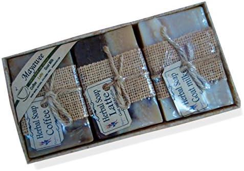 Mayawee Latte Handmade Gift-Ready Thai Natural gylcerin-free body soap set, Coffee, Latte, Goat Milk