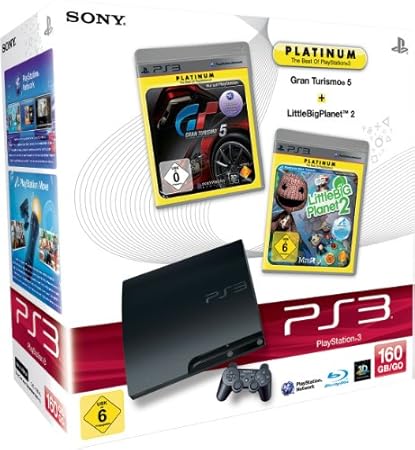 PlayStation 3 - Konsole Slim 160 GB + Gran Turismo 5 [Platinum] + LittleBigPlanet 2 [Platinum]