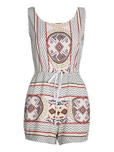 Choies Women's White Tribe Print Drawstring Waist Boho Romper Jumpsuit S