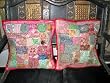 Chair Cushion Covers-2 Pink Embroidery Sari Toss Pillow Cushion Covers