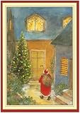 Caspari Box of 20 4-1/8 by 5-3/4 Holiday Notecards, Santa with Bag