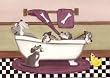 Schnauzers fill tub at bath time / Lynch folk art print