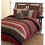 Brick Red Jacaranda Striped Microsuede Luxury Duvet Comforter Cover 6 piece Bedding Set - King Size