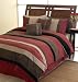 Brick Red Jacaranda Striped Micro Suede Luxury Bed in a Bag Comforter 6 piece Bedding Set - King Size