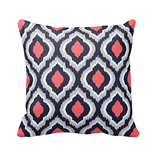 Gray Coral Pink And Navy Blue Ikat Pillow Cover Shopswell