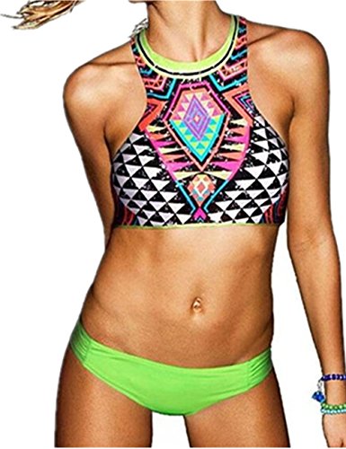 VintageRose Women Halter Top Tropical Geometric Pattern Swimwear Bikini Set