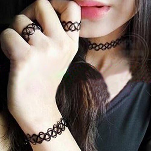 Oursar Vintage Stretch Tattoo Choker Necklace Bracelet Set Retro Henna Elastic