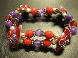 Red Hat Lady Society / Bracelet / 4 Red Hats with Beads