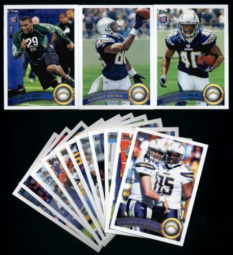 2011 Topps San Diego Chargers Complete Team Set of 14 cards including Rivers, Gates, Todman RC, Vincent Brown RC, Corey Liuget RC and more!