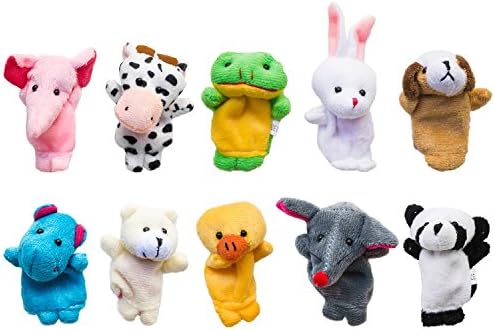 Topquality2016 10 PCS Soft Plush Animal Finger Puppet Set Includ Elephant, Panda, Duck, Rabbit, Frog, Mouse, Cow, Bear, Dog, Hippo
