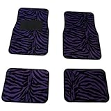 PURPLE ZEBRA CAR FLOOR MATS 4-PCS FOR 2-ROWS FRONT & REAR MADE WITH VELOUR
